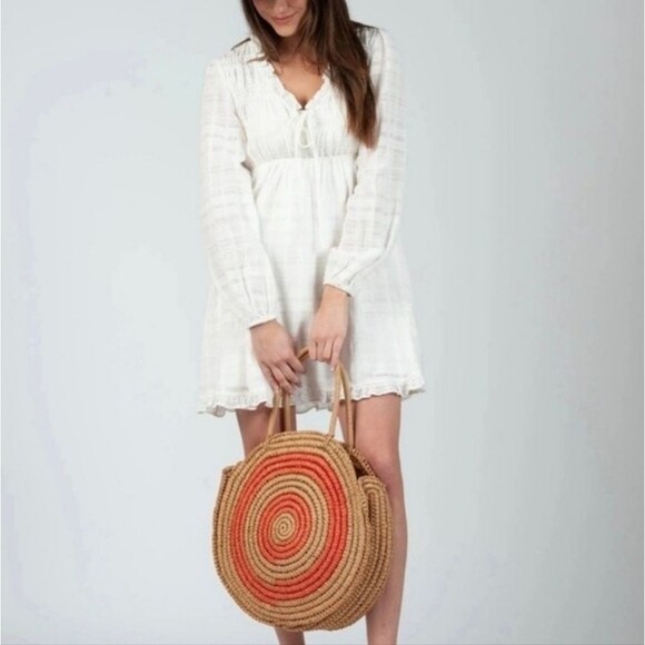 NWT Lucca Couture Tote Shoulder Bag Women Tan Orange Raffia Woven Vacation Boho - Picture 2 of 7